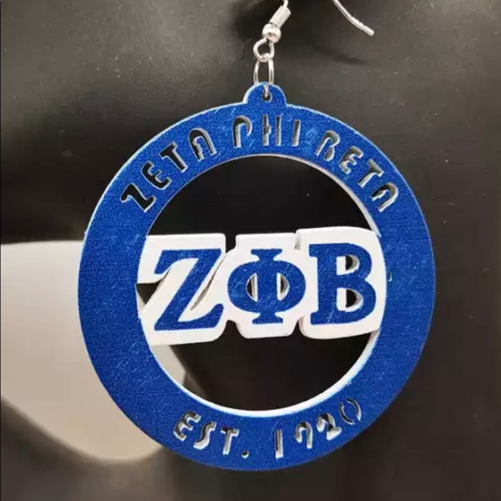 Earrings- WOODEN ZETA - Blue and White